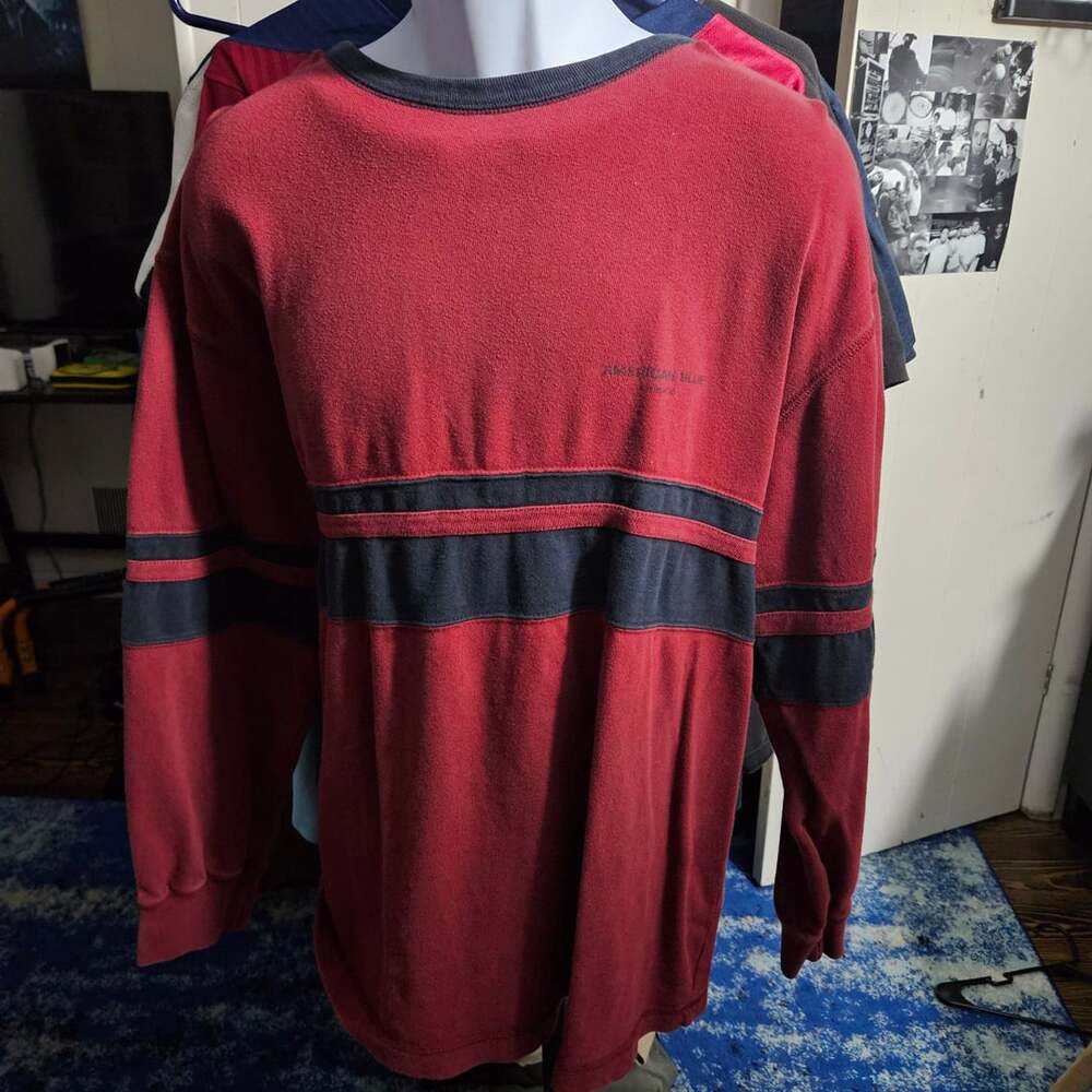 American Blue Vintage Red and Black Striped Long Sleeve Cotton Sweater Size L